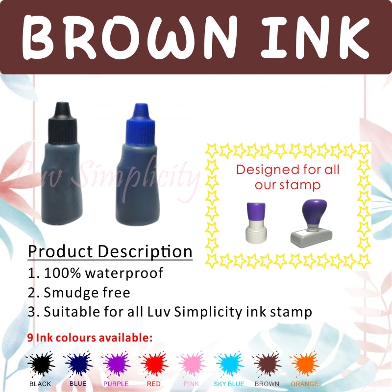 Refill ink / 10ml bottle / Oil based / Waterproof / Smudge free / Permanent / Name stamp / Rubber stamp / Compay stamp