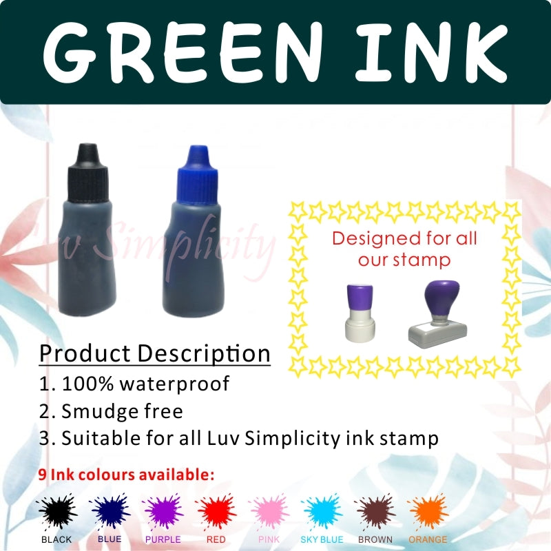 Refill ink / 10ml bottle / Oil based / Waterproof / Smudge free / Permanent / Name stamp / Rubber stamp / Compay stamp