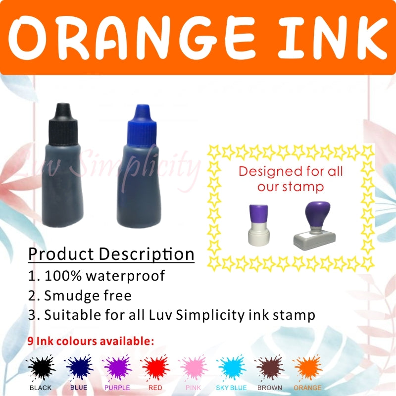 Refill ink / 10ml bottle / Oil based / Waterproof / Smudge free / Permanent / Name stamp / Rubber stamp / Compay stamp