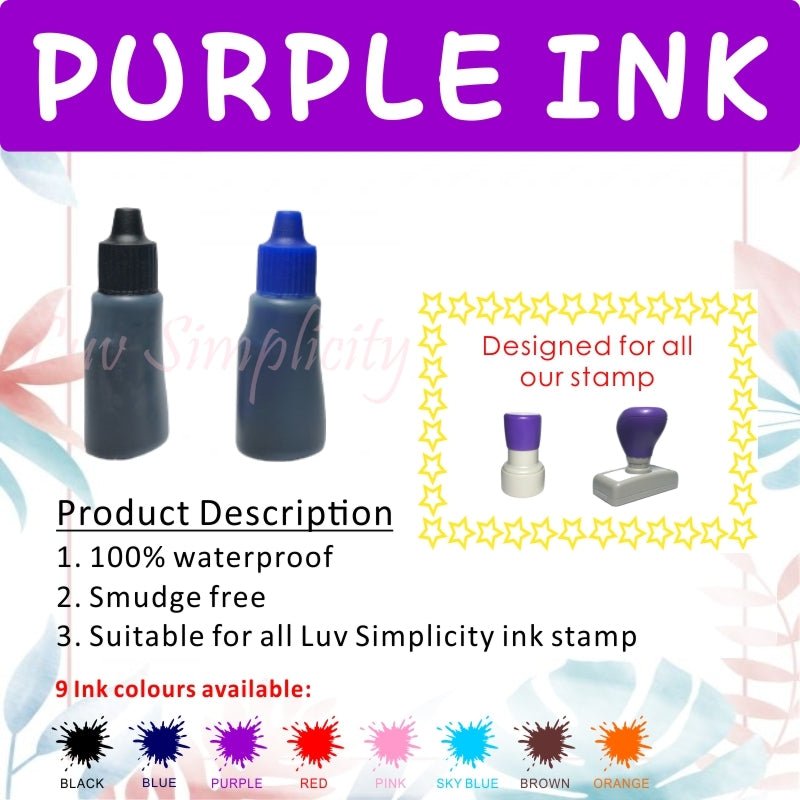 Refill ink / 10ml bottle / Oil based / Waterproof / Smudge free / Permanent / Name stamp / Rubber stamp / Compay stamp