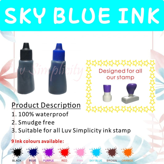 Refill ink / 10ml bottle / Oil based / Waterproof / Smudge free / Permanent / Name stamp / Rubber stamp / Compay stamp